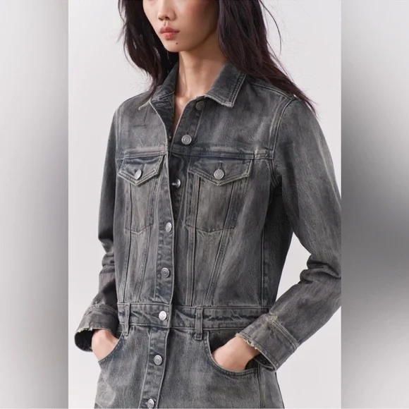 Zara Washed Black Denim Maxi Shirt Dress, size M - Picture 3 of 8